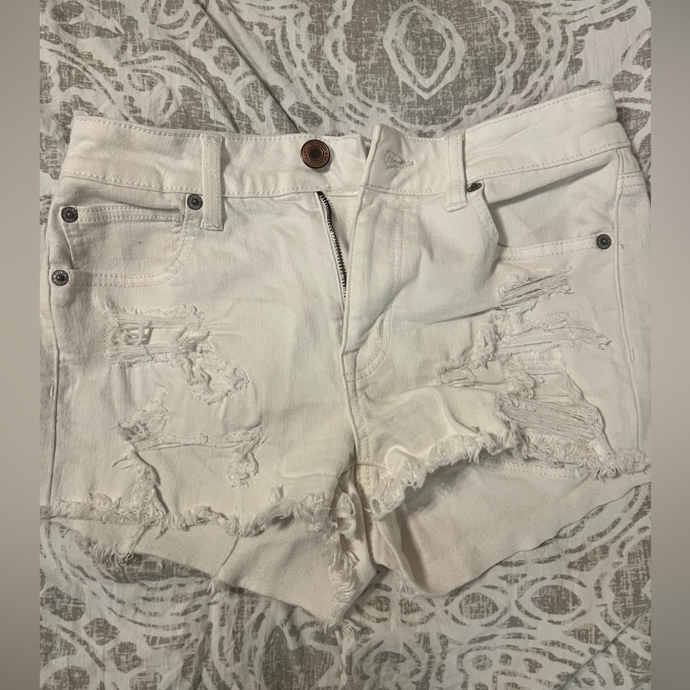 American Eagle White Shorts Super Stretch Hi Rise Shortie 4